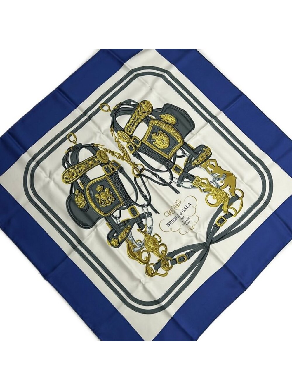 Hermes Scarf Carre 90 Blue Ivory Multi Brides de Gala